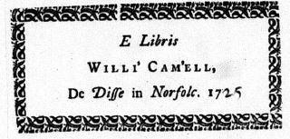 William Camell's book label (British Museum Franks Collection 4932)