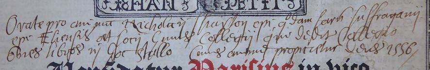 An inscription marking Shaxton's bequest to Gonville Hall (St Bernard, Opera, 1513, Gonville & Caius College M.8.3)