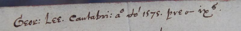 Lee's inscription, from the titlepage of Trinity College D.11.18, A. Osiander, In evangelium secundum Matthaeum, 1553